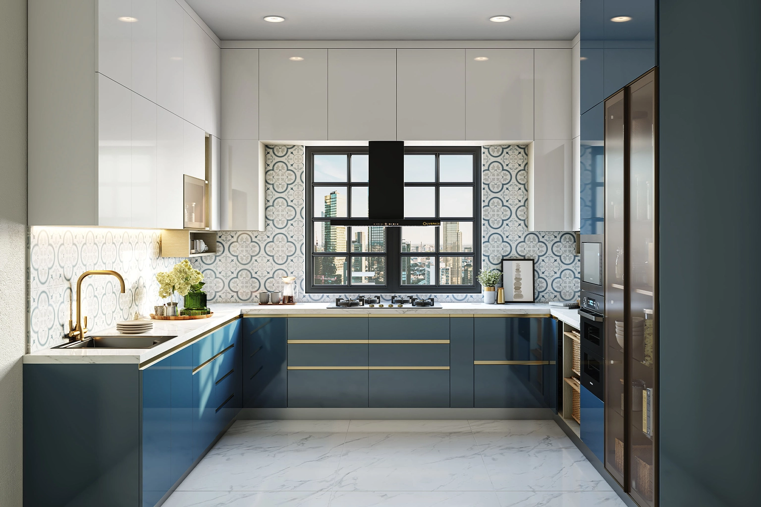 Spacious Contemporary U-Shaped Kitchen