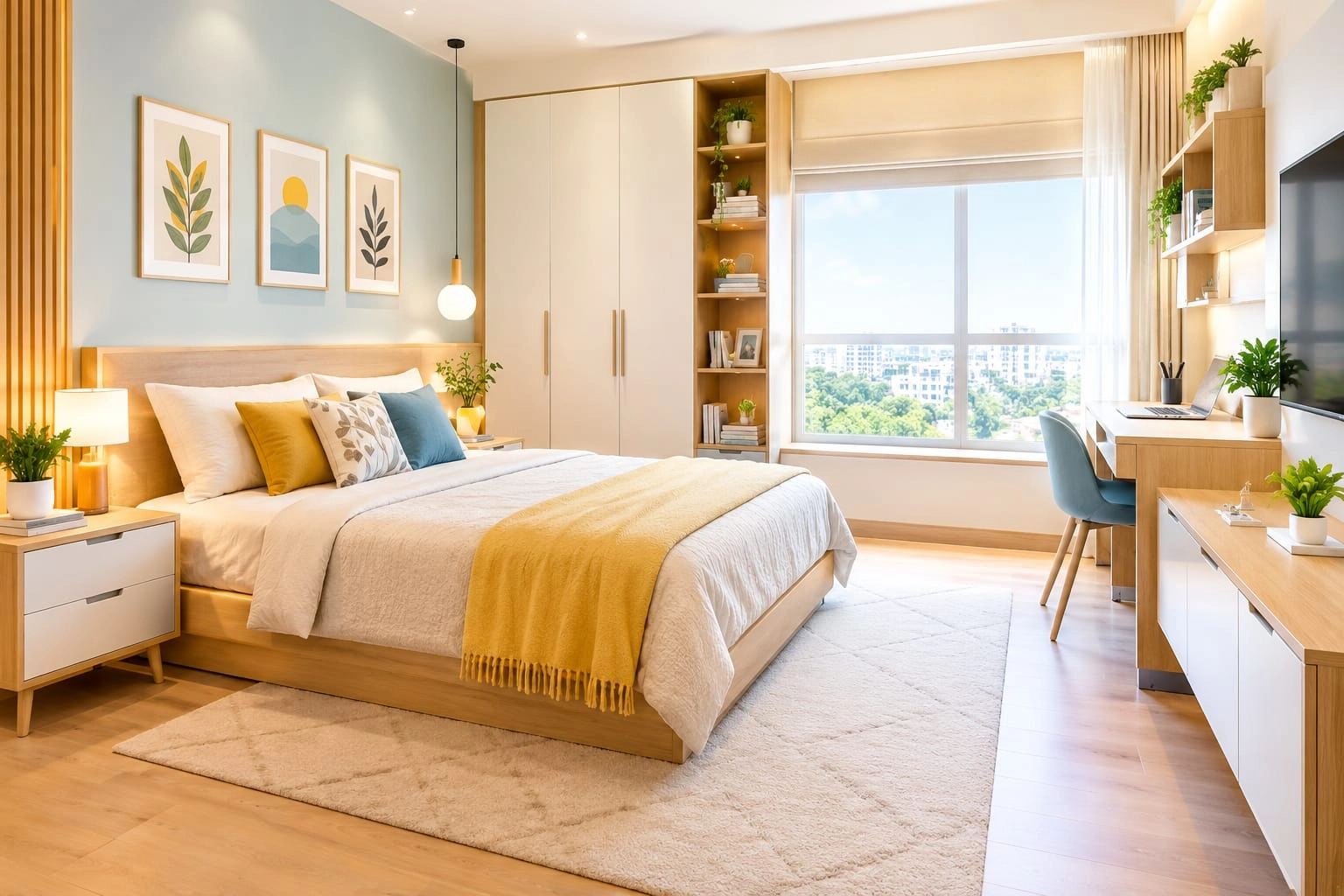 Scandinavian Bedroom with Warm Accents