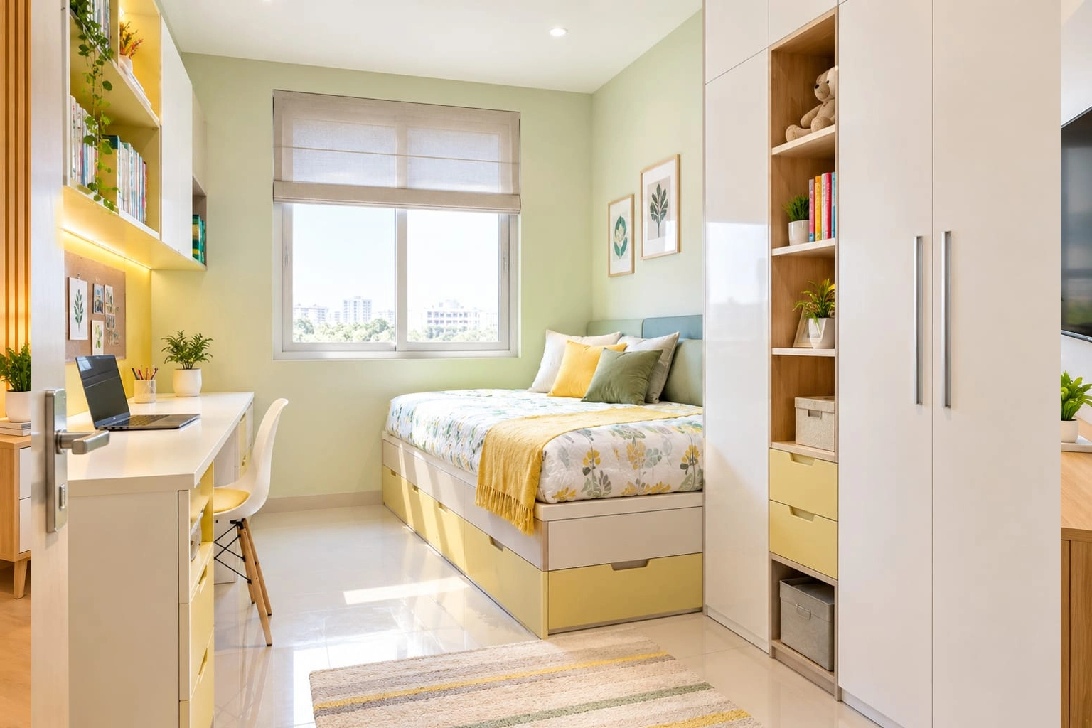 Bright Scandinavian Space-Saving Bedroom