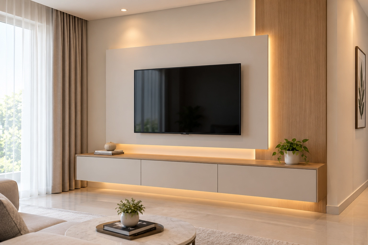 Warm Scandinavian TV Wall