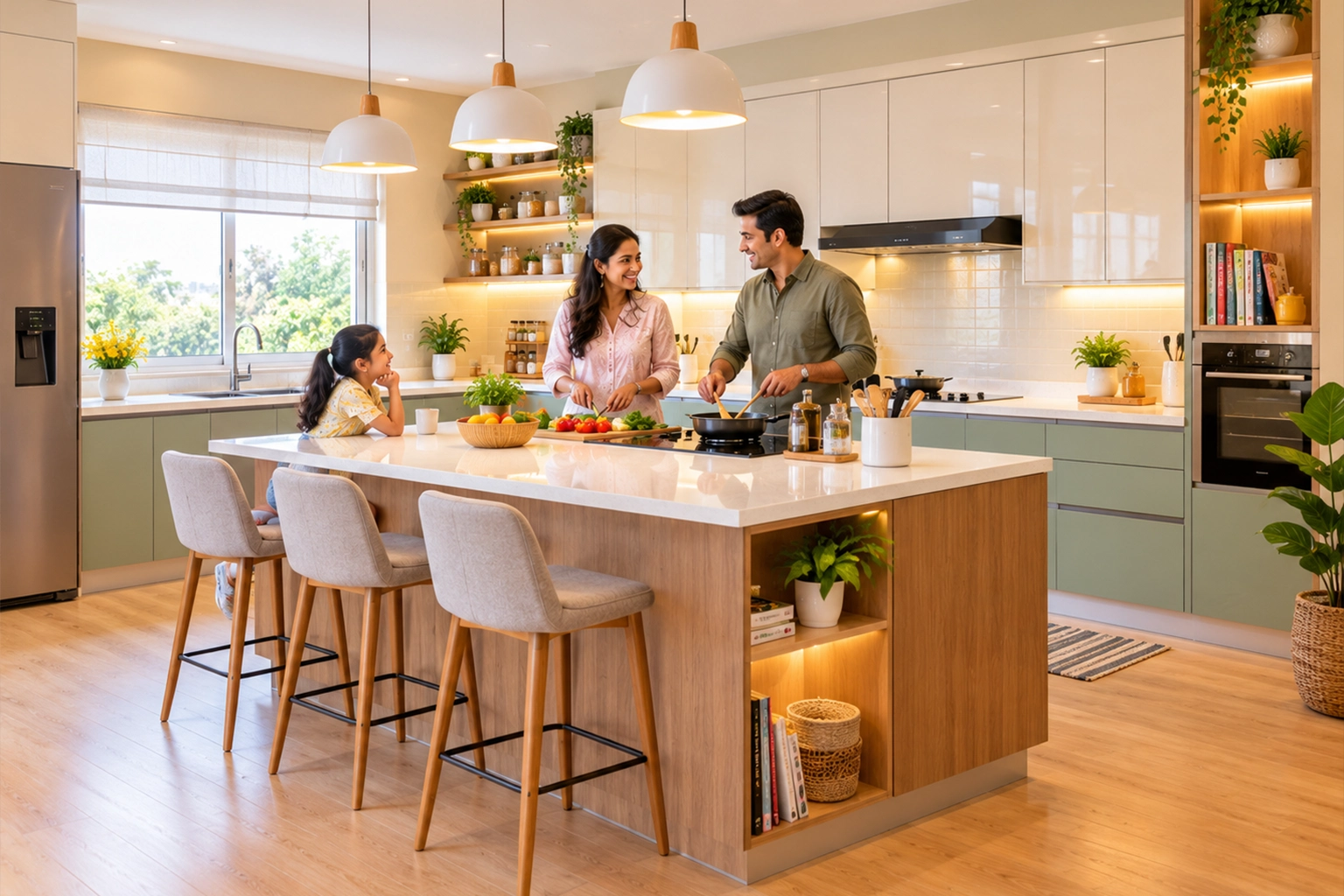 Warm Family Cooking in a Modern Island Kitchen