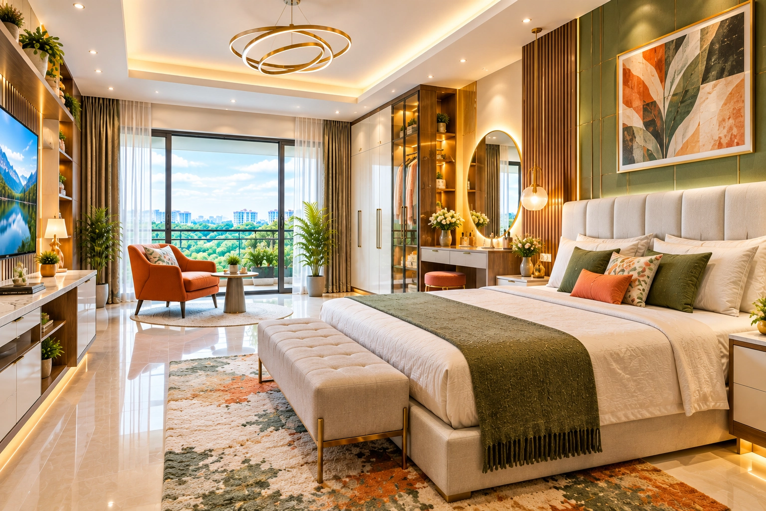 Luxurious Olive-Green Modern Bedroom